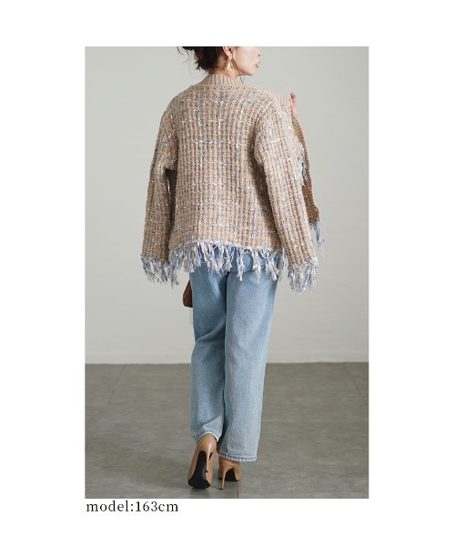 Sawa a la mode（サワアラモード）の「ツイード風フリンジニットカーディガン（カーディガン/ボレロ・レディース・ブラック/モカ・FREE）」の17枚目の写真