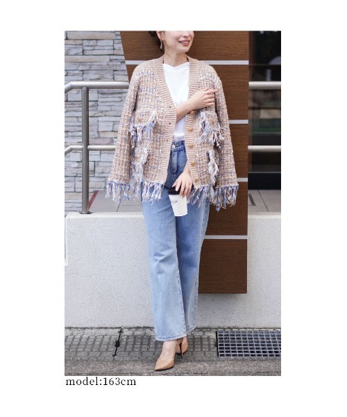 Sawa a la mode（サワアラモード）の「ツイード風フリンジニットカーディガン（カーディガン/ボレロ・レディース・ブラック/モカ・FREE）」の13枚目の写真
