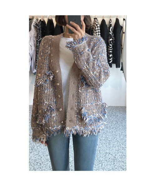 Sawa a la mode（サワアラモード）の「ツイード風フリンジニットカーディガン（カーディガン/ボレロ・レディース・ブラック/モカ・FREE）」の12枚目の写真