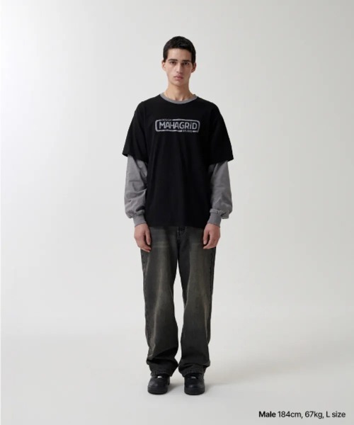 MAHAGRID(マハグリッド)の「『mahagrid/マハグリッド』 BANNER LOGO LAYERED LS TEE/バナーロゴレイヤード ロンTEE(Tシャツ/カットソー・レディース・ブラック/ネイビー・M/L)」の3枚目の写真