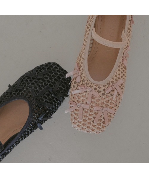 Daniella&GEMMA（ダニエラアンドジェマ）の「メニーリボンメッシュフラットシューズ（バレエシューズ・レディース・ブラック/ベージュ・36/37/38/39）」の9枚目の写真
