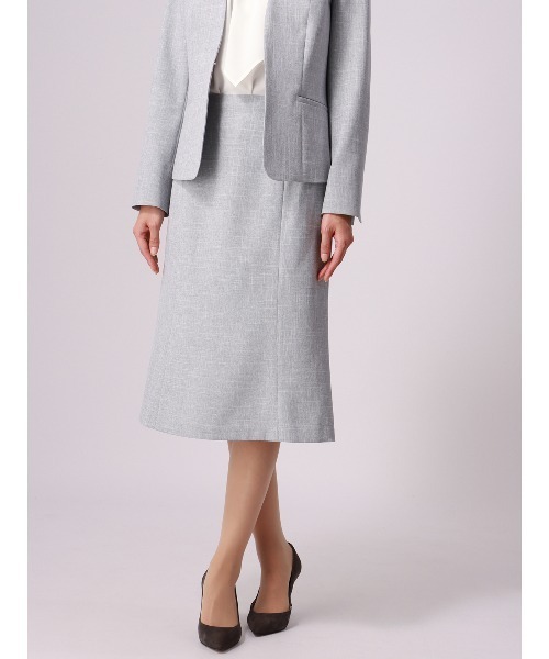 SUIT SQUARE（スーツスクエア）の「【セレモニー】フレアスカート ハンドウォッシュ スラブシャンブレー 織柄（スーツスカート・レディース・ネイビー/ライトグレー・38(9号)/40(11号)/36(7号)）」の2枚目の写真