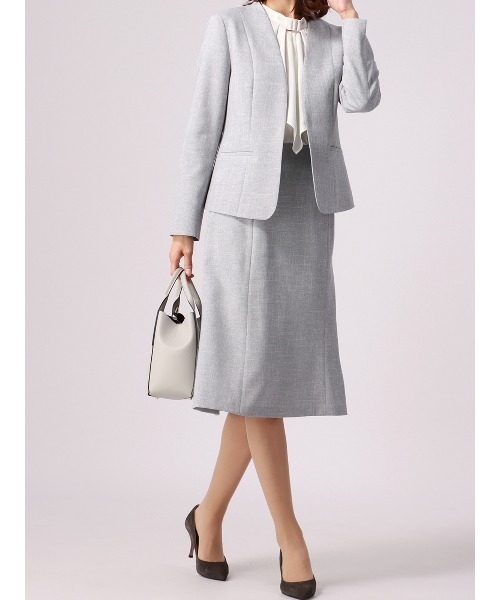 SUIT SQUARE（スーツスクエア）の「【セレモニー】フレアスカート ハンドウォッシュ スラブシャンブレー 織柄（スーツスカート・レディース・ネイビー/ライトグレー・38(9号)/40(11号)/36(7号)）」の4枚目の写真