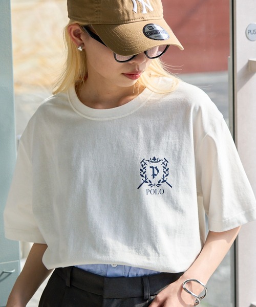 POLO BCS(ポロ ビーシーエス)の「【POLO BCS】ZOZO限定 One point POLO laurel tee ワンポイントポロTee(Tシャツ/カットソー・レディース・グリーン/ピンク/ネイビー/ホワイト/ブラック・XS/XL/L/M/S)」の1枚目の写真