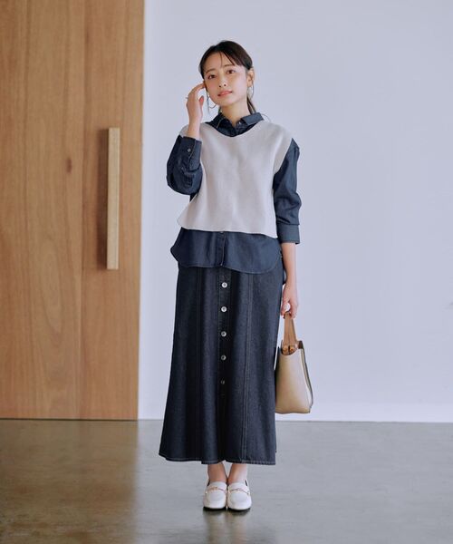 COHINA(コヒナ)の「Vネックベスト×ナロースカートニットセット 【低身長・小柄女性】(セットアップ・レディース・グレー/ベージュ/ブラック・ONE SIZE)」の16枚目の写真