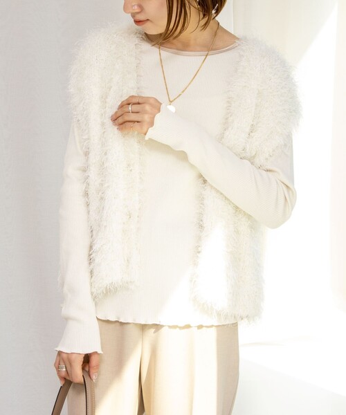 NOLLEY’S（ノーリーズ）の「テレコロンT（Tシャツ/カットソー・レディース・ホワイト/ライトグレー/ベージュ・38）」の3枚目の写真