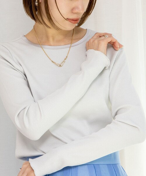 NOLLEY’S（ノーリーズ）の「テレコロンT（Tシャツ/カットソー・レディース・ホワイト/ライトグレー/ベージュ・38）」の2枚目の写真