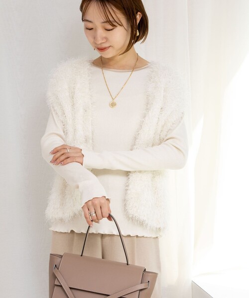 NOLLEY’S（ノーリーズ）の「テレコロンT（Tシャツ/カットソー・レディース・ホワイト/ライトグレー/ベージュ・38）」の5枚目の写真