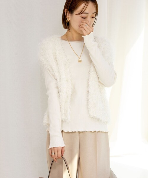 NOLLEY’S（ノーリーズ）の「テレコロンT（Tシャツ/カットソー・レディース・ホワイト/ライトグレー/ベージュ・38）」の6枚目の写真