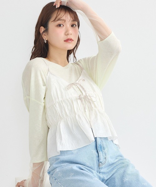 earth music&ecology(アースミュージックアンドエコロジー)の「ジャガードフレアキャミブラウス(ベスト・レディース・ブラック/ホワイト/イエロー・FREE)」の4枚目の写真