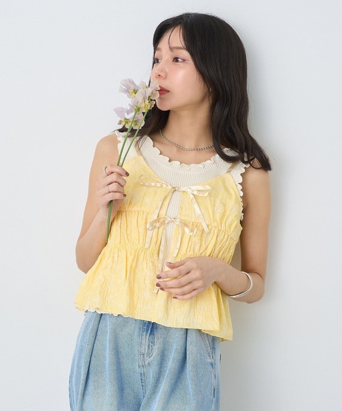 earth music&ecology(アースミュージックアンドエコロジー)の「ジャガードフレアキャミブラウス(ベスト・レディース・ブラック/ホワイト/イエロー・FREE)」の6枚目の写真