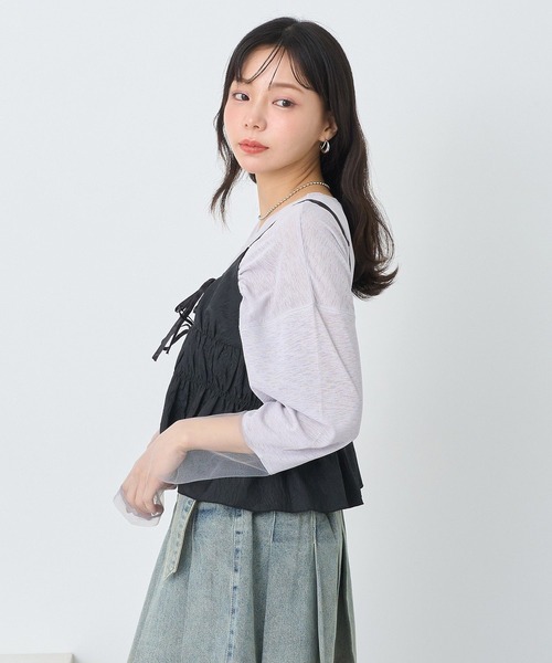 earth music&ecology(アースミュージックアンドエコロジー)の「ジャガードフレアキャミブラウス(ベスト・レディース・ブラック/ホワイト/イエロー・FREE)」の14枚目の写真