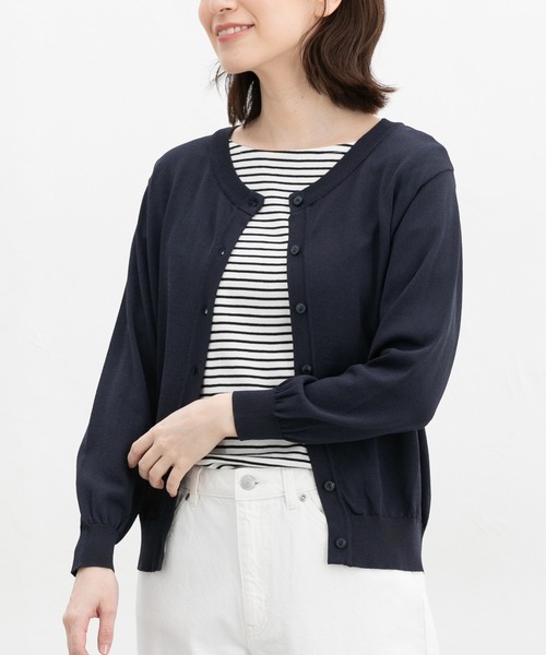 Honeys（ハニーズ）の「【ハニさら・接触冷感・ＵＶカット】８分袖クルーネックカーデ（カーディガン/ボレロ・レディース・ブラック/オフホワイト/ブルー/ライトグレー/レッド/イエロー/ネイビー・L/LL/M/S）」の4枚目の写真