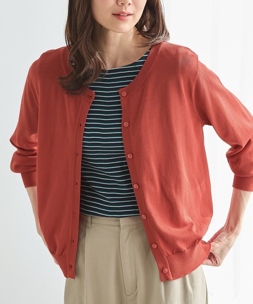 Honeys（ハニーズ）の「【ハニさら・接触冷感・ＵＶカット】８分袖クルーネックカーデ（カーディガン/ボレロ・レディース・ブラック/オフホワイト/ブルー/ライトグレー/レッド/イエロー/ネイビー・L/LL/M/S）」の7枚目の写真