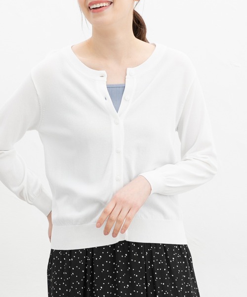 Honeys（ハニーズ）の「【ハニさら・接触冷感・ＵＶカット】８分袖クルーネックカーデ（カーディガン/ボレロ・レディース・ブラック/オフホワイト/ブルー/ライトグレー/レッド/イエロー/ネイビー・L/LL/M/S）」の2枚目の写真