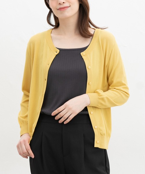 Honeys（ハニーズ）の「【ハニさら・接触冷感・ＵＶカット】８分袖クルーネックカーデ（カーディガン/ボレロ・レディース・ブラック/オフホワイト/ブルー/ライトグレー/レッド/イエロー/ネイビー・L/LL/M/S）」の6枚目の写真