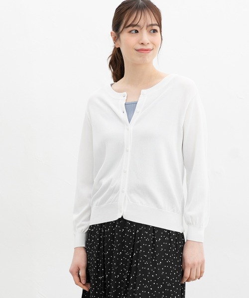 Honeys（ハニーズ）の「【ハニさら・接触冷感・ＵＶカット】８分袖クルーネックカーデ（カーディガン/ボレロ・レディース・ブラック/オフホワイト/ブルー/ライトグレー/レッド/イエロー/ネイビー・L/LL/M/S）」の14枚目の写真