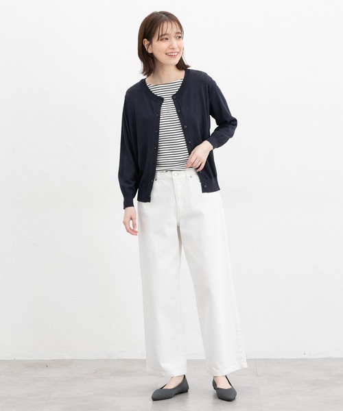 Honeys（ハニーズ）の「【ハニさら・接触冷感・ＵＶカット】８分袖クルーネックカーデ（カーディガン/ボレロ・レディース・ブラック/オフホワイト/ブルー/ライトグレー/レッド/イエロー/ネイビー・L/LL/M/S）」の17枚目の写真