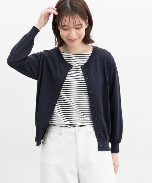 Honeys（ハニーズ）の「【ハニさら・接触冷感・ＵＶカット】８分袖クルーネックカーデ（カーディガン/ボレロ・レディース・ブラック/オフホワイト/ブルー/ライトグレー/レッド/イエロー/ネイビー・L/LL/M/S）」の18枚目の写真