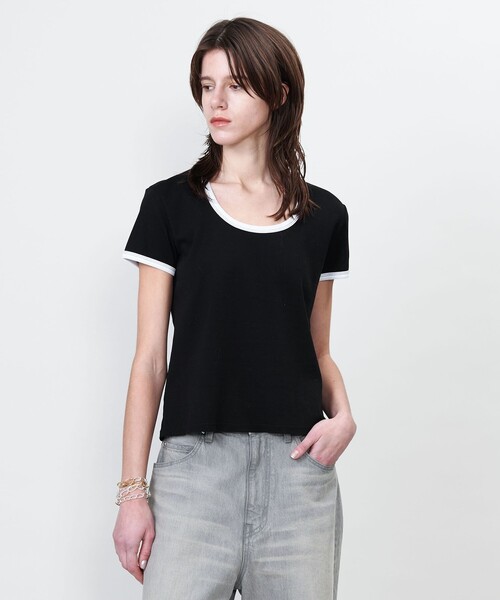 セール】＜ASTRAET＞コットン フライス トリム UネックTシャツ