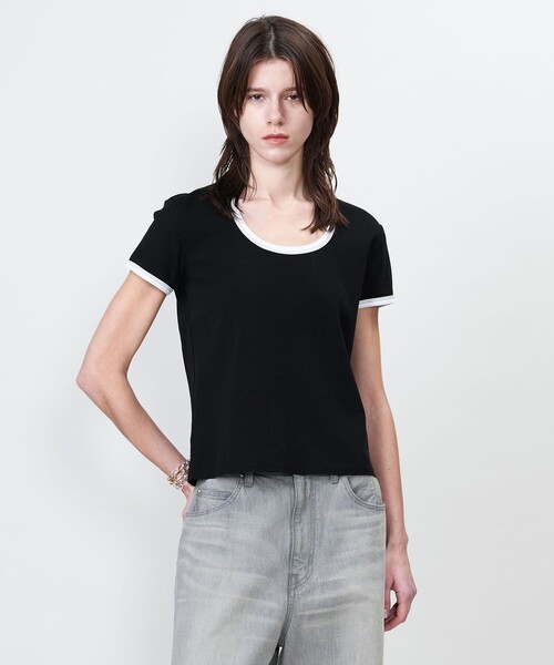 セール】＜ASTRAET＞コットン フライス トリム UネックTシャツ