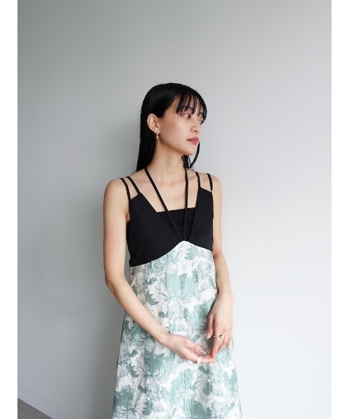 sahara（サハラ）の「Design Strap Jacquard Dress/デザインストラップジャガードドレス（ワンピース・レディース・ブラック/グリーン・FREE）」の19枚目の写真