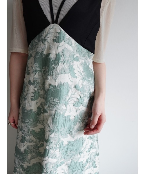 sahara（サハラ）の「Design Strap Jacquard Dress/デザインストラップジャガードドレス（ワンピース・レディース・ブラック/グリーン・FREE）」の14枚目の写真