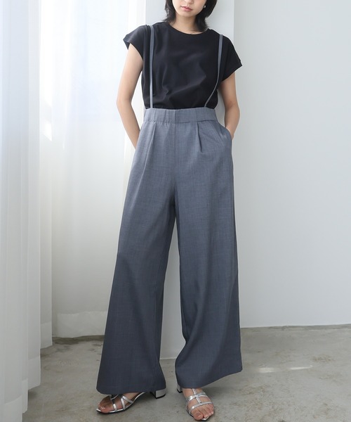itto...（イット）の「【涼しげリネン風】サスペンダー付きストレートパンツ（取り外し可能）（スラックス・レディース・ネイビー/グレー/ブラック/ブラウン・M/L）」の3枚目の写真