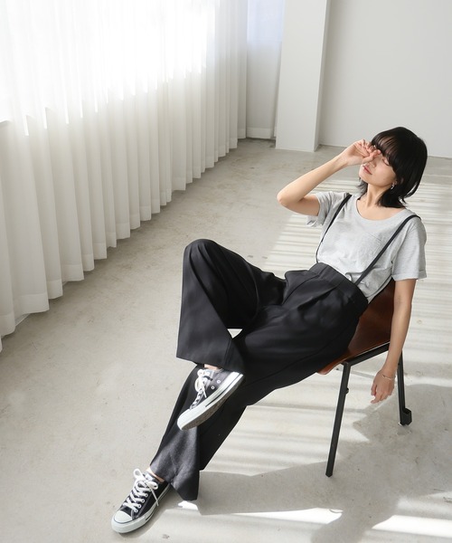 itto...（イット）の「【涼しげリネン風】サスペンダー付きストレートパンツ（取り外し可能）（スラックス・レディース・ネイビー/グレー/ブラック/ブラウン・M/L）」の12枚目の写真