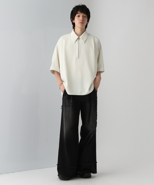 SET UP対応】DABOルーズハーフZIPシャツ(HARE)（シャツ/ブラウス