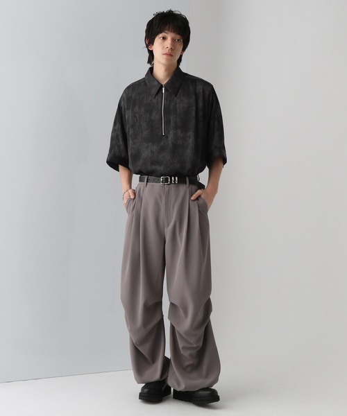 SET UP対応】DABOルーズハーフZIPシャツ(HARE)（シャツ/ブラウス