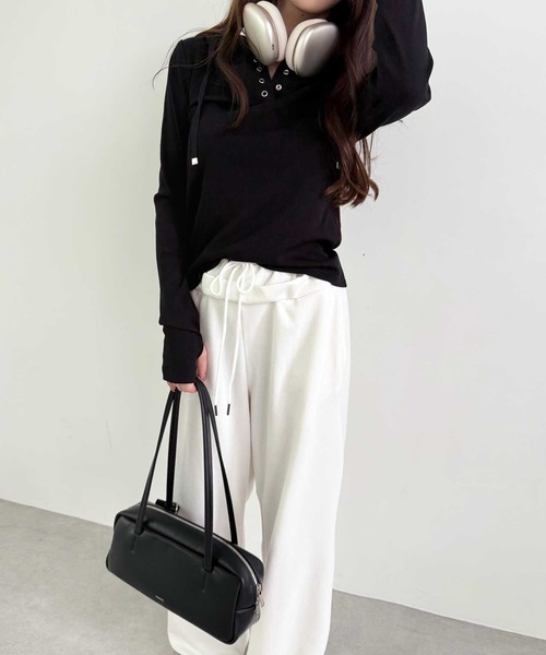 GeeRA（ジーラ）の「ダブルウエストワイドスウェットパンツ（スウェットパンツ・レディース・ブラック/オートミール/オフホワイト・LARGE/MEDIUM）」の20枚目の写真