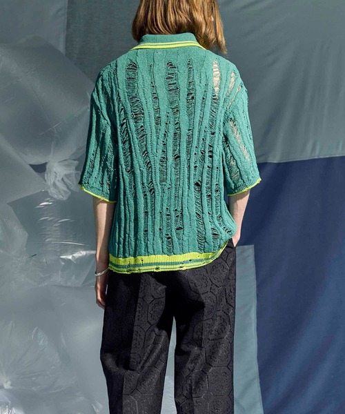 MAISON SPECIAL オーバーニットポロシャツ 01 青色 MAISON SPECIAL（メゾンスペシャル）の「《UNISEX》Airy Mesh