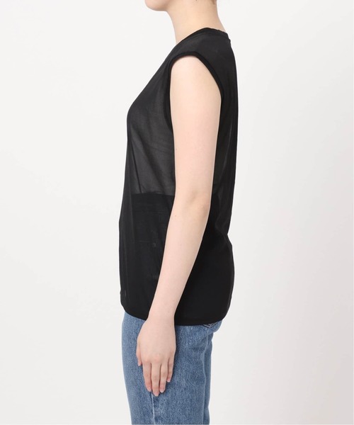 （ノーブル）シァースキニーノースリーブニットBLACK完売 追加2》シアースキニーノースリーブトップス（Tシャツ