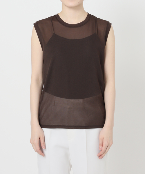 Noble(ノーブル)の「《追加2》シアースキニーノースリーブトップス(Tシャツ/カットソー・レディース・ベージュ/ホワイト/ブラウン/ブラック・FREE)」の15枚目の写真