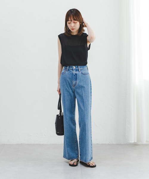 Noble(ノーブル)の「《追加2》シアースキニーノースリーブトップス(Tシャツ/カットソー・レディース・ベージュ/ホワイト/ブラウン/ブラック・FREE)」の22枚目の写真