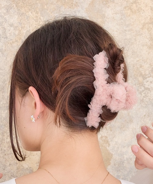 チュールくるりんバンスクリップ（バレッタ/ヘアクリップ