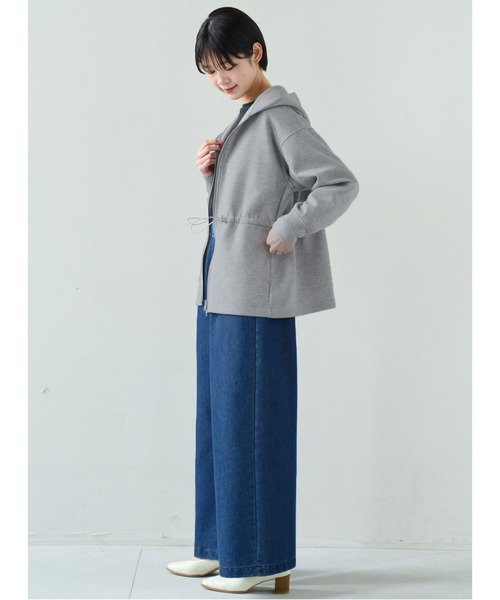 IEDIT（イディット）の「ＩＥＤＩＴ　ドロストをしぼってこなれ見え　花粉リリース機能がうれしいダブルジップパーカー（パーカー・レディース・グレー/アイボリー・L/M/LL/3L/S）」の9枚目の写真