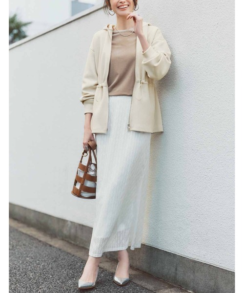 IEDIT（イディット）の「ＩＥＤＩＴ　ドロストをしぼってこなれ見え　花粉リリース機能がうれしいダブルジップパーカー（パーカー・レディース・グレー/アイボリー・L/M/LL/3L/S）」の15枚目の写真