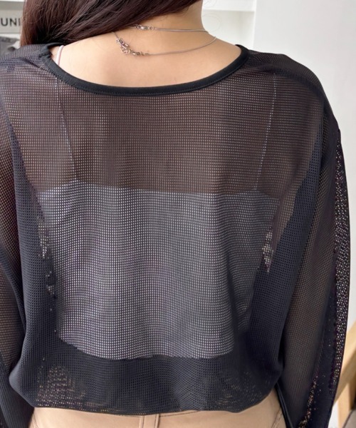 TREOVER(トレオーバー)の「スタイルアップ効果もあるショート丈♪ ドロストメッシュプルオーバー(Tシャツ/カットソー・レディース・ブラック/アイボリー・FREE)」の14枚目の写真