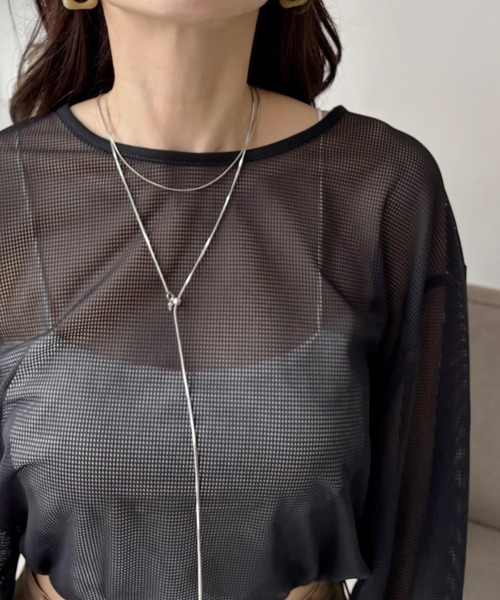 TREOVER(トレオーバー)の「スタイルアップ効果もあるショート丈♪ ドロストメッシュプルオーバー(Tシャツ/カットソー・レディース・ブラック/アイボリー・FREE)」の17枚目の写真