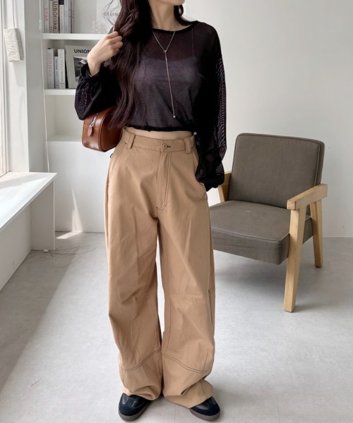 TREOVER(トレオーバー)の「スタイルアップ効果もあるショート丈♪ ドロストメッシュプルオーバー(Tシャツ/カットソー・レディース・ブラック/アイボリー・FREE)」の6枚目の写真
