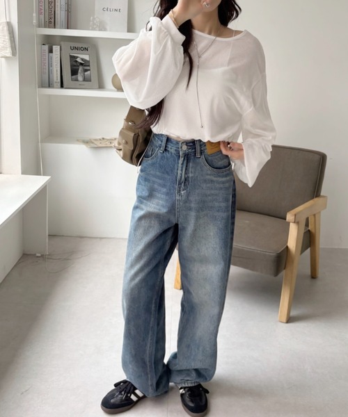 TREOVER(トレオーバー)の「スタイルアップ効果もあるショート丈♪ ドロストメッシュプルオーバー(Tシャツ/カットソー・レディース・ブラック/アイボリー・FREE)」の10枚目の写真