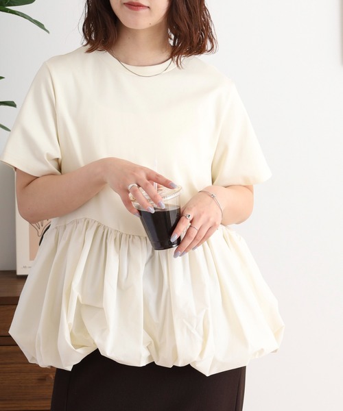 tシャツ A.N.L 裾バルーンプルオーバー 半袖カットソー レディース セール】A.N.L 裾バルーンプルオーバー 半袖カットソー（Tシャツ