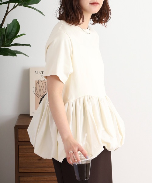 A.N.L(エーエヌエル レーベル)の「A.N.L 裾バルーンプルオーバー 半袖カットソー(Tシャツ/カットソー・レディース・ブラック/アイボリー・38)」の4枚目の写真