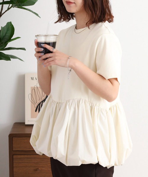 A.N.L(エーエヌエル レーベル)の「A.N.L 裾バルーンプルオーバー 半袖カットソー(Tシャツ/カットソー・レディース・ブラック/アイボリー・38)」の5枚目の写真