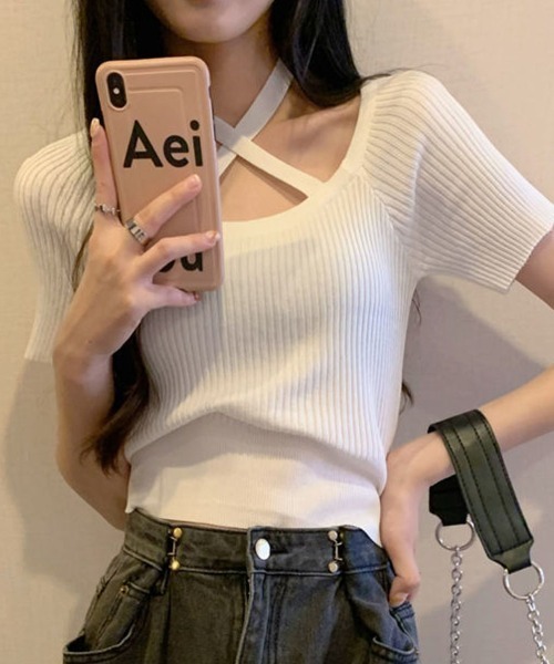 shoppinggo(ショッピングゴー)の「サマーニット レディース トップス(Tシャツ/カットソー・レディース・ホワイト/ピンク/ブラック・FREE)」の2枚目の写真