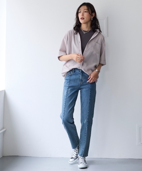 SMILE LAND(スマイルランド)の「<大きいサイズ>とろみブロードビッグシャツ(イージーケア・吸汗速乾)(シャツ/ブラウス・レディース・ライトグレー/オフホワイト/チャコール・5L/4L/3L/LL/L)」の7枚目の写真