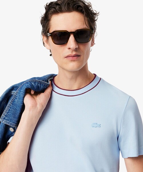 LACOSTE ラインドリブネック鹿の子Tシャツ ラインドリブネック鹿の子地Tシャツ（Tシャツ/カットソー