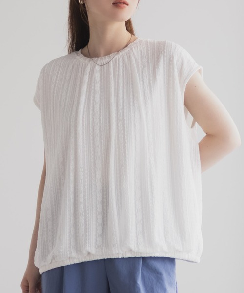 HusHusH（ハッシュアッシュ）の「HusHusH レースバルーンフレンチTシャツ（シャツ/ブラウス・レディース・オフホワイト/ブルー/ブラック・M/L）」の6枚目の写真